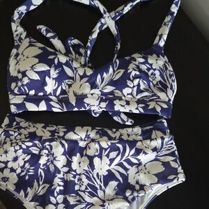 Floral Bikini Set in Blue and White